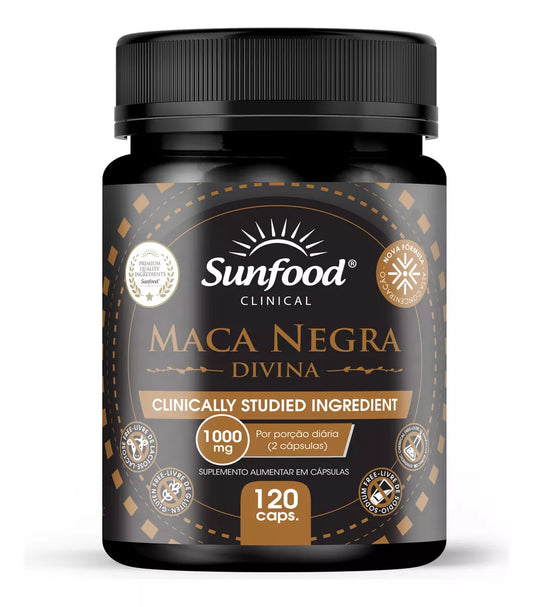 Maca Negra Peruana Divina 1000mg Sunfood 120 Cápsulas