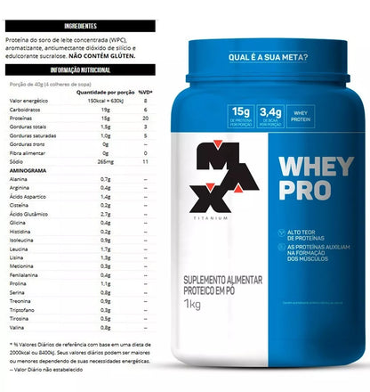 Whey Pro Concentrado Pote 1kg - Max Titanium Sabor Chocolate