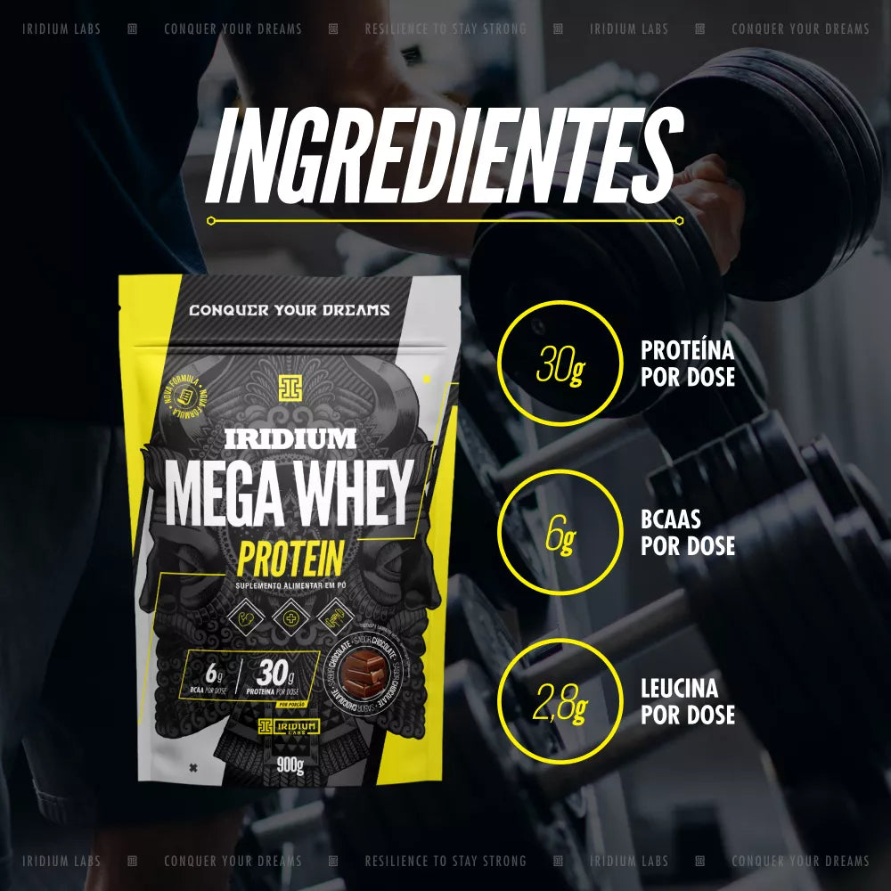 Kit Whey Protein Mega 900g + Creatina Fuel 150g + Shaker Iridium Labs - Sabor Chocolate