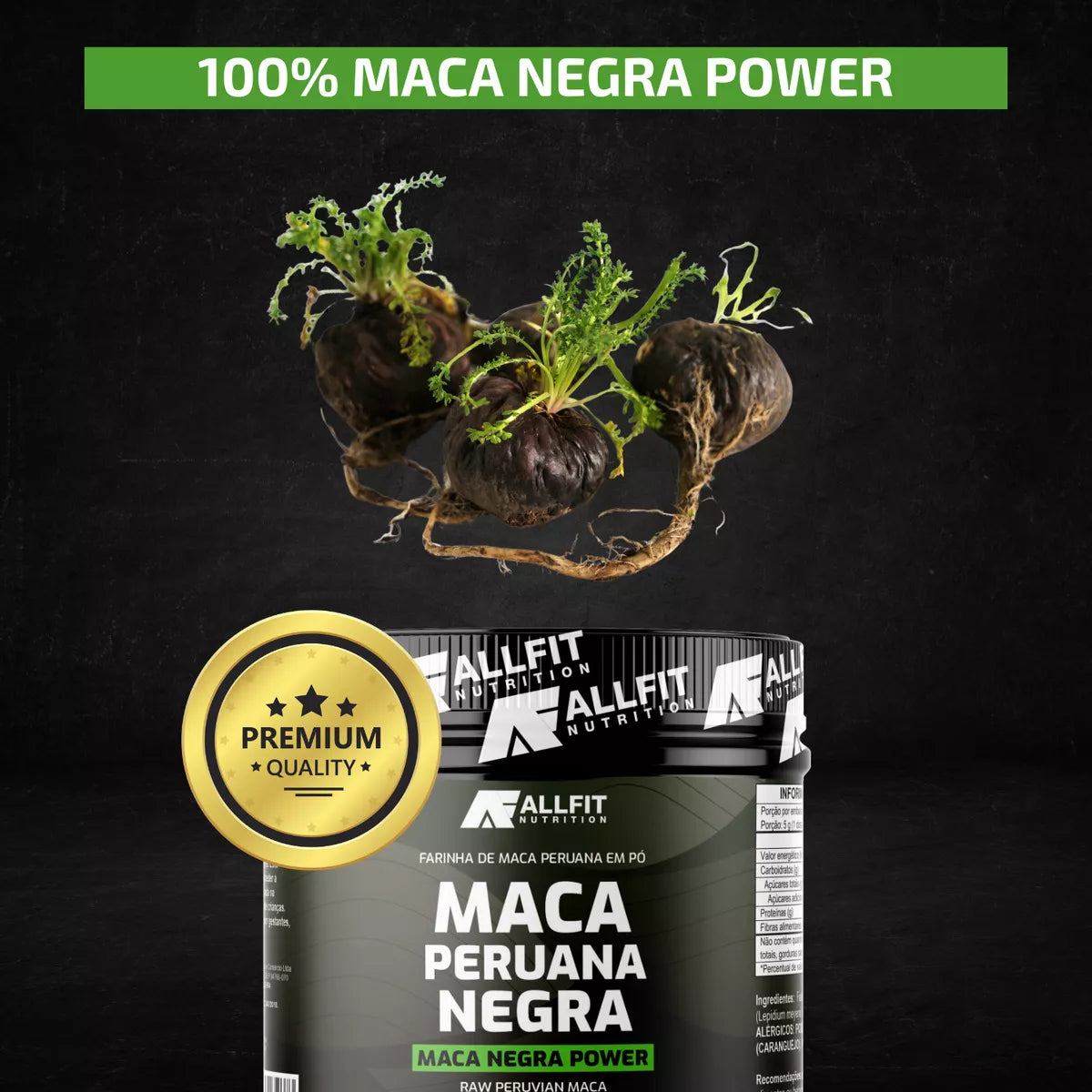 Maca Peruana Negra Premium en Polvo 100% Pura 150g Maca Peruana Cruda Sin Sabor - Allfit Nutrition